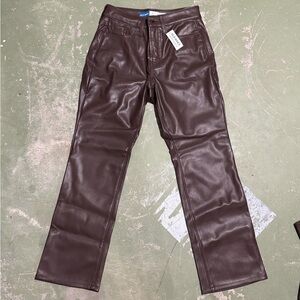 Women’s Brown Faux Leather Pants - Classic Fit